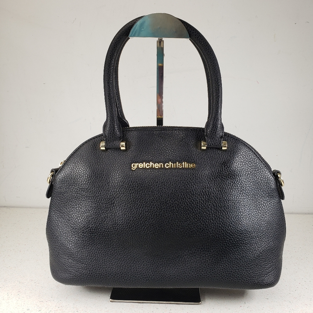 Gretchen Christine Black Leather Purse Handbag with Hand Stap Gold Tone Feet